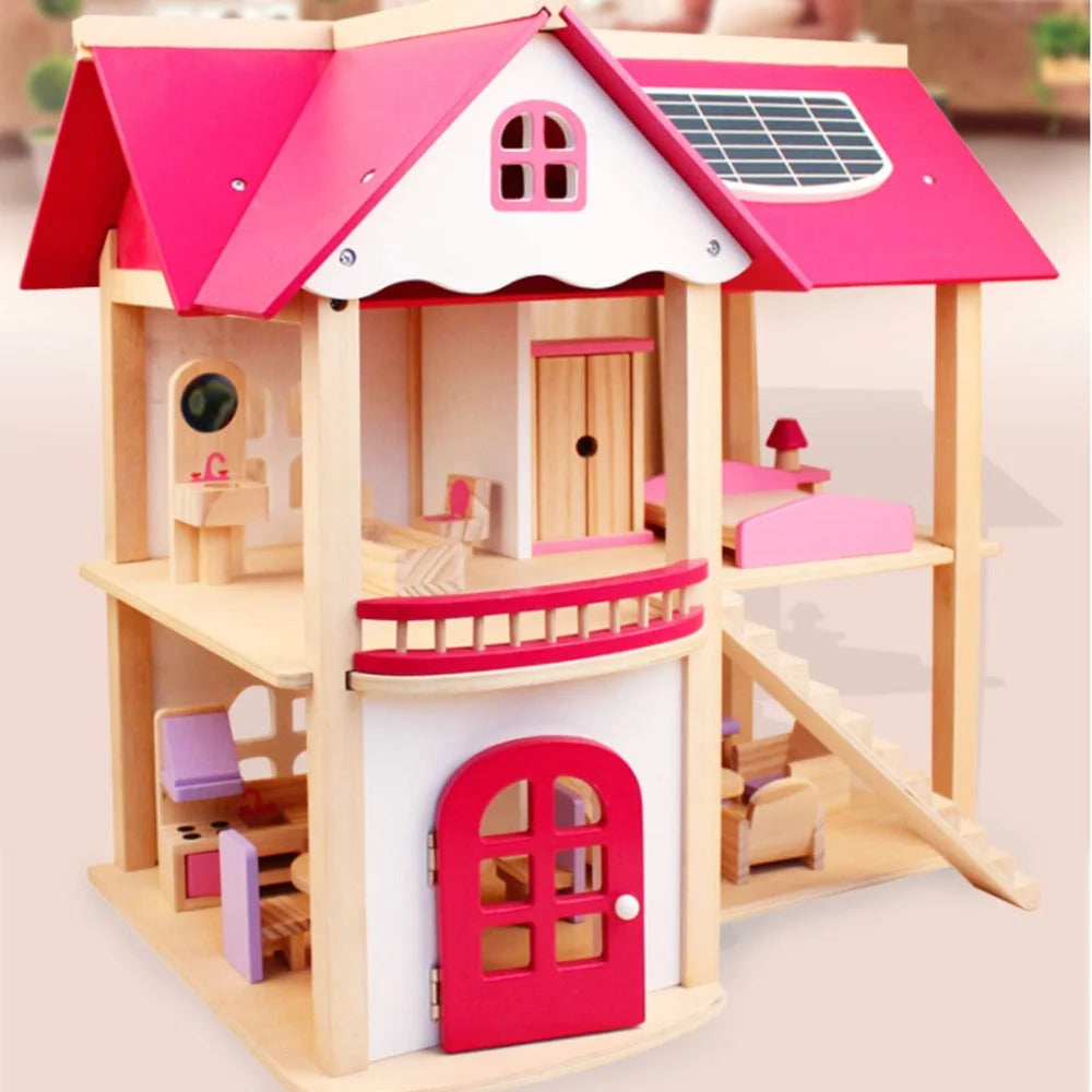 Wooden DIY Dolls Doll House 3 Level Kids Pretend Play Toys