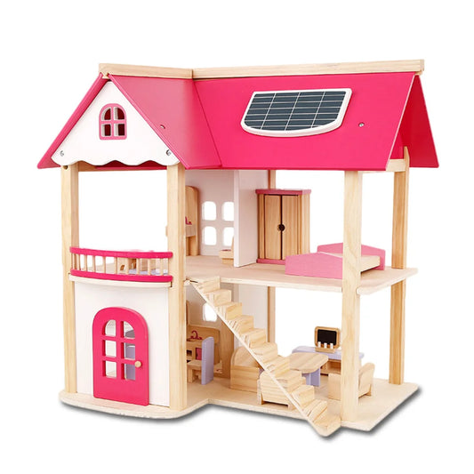 Wooden DIY Dolls Doll House 3 Level Kids Pretend Play Toys