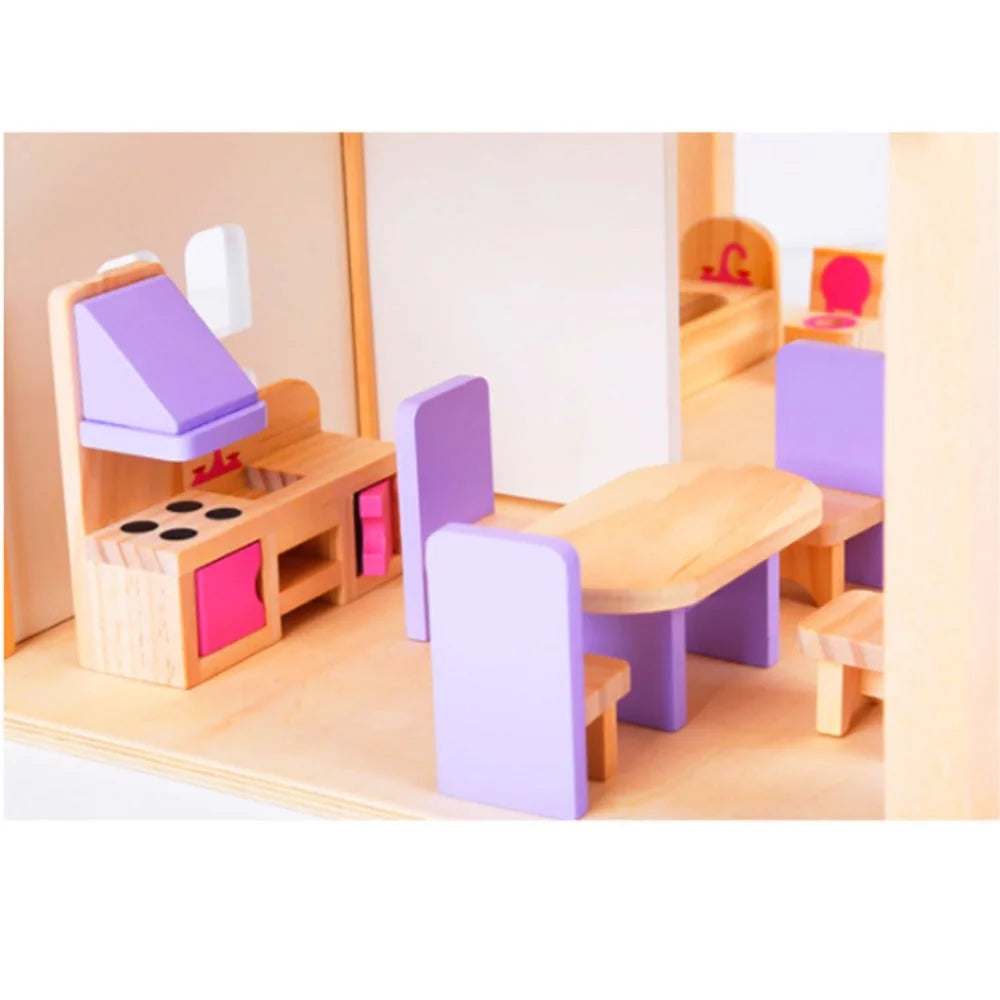 Wooden DIY Dolls Doll House 3 Level Kids Pretend Play Toys