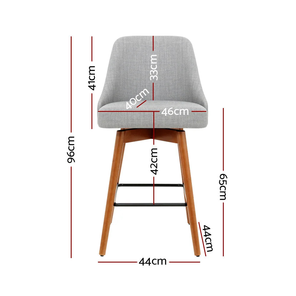 Wooden Fabric Bar Stools Set of 2 with Square Footrest