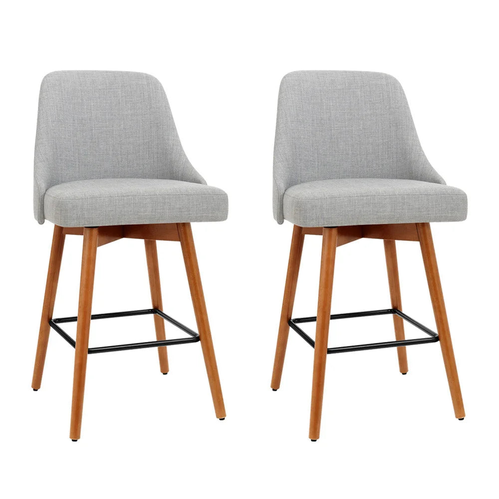 Wooden Fabric Bar Stools Set of 2 with Square Footrest
