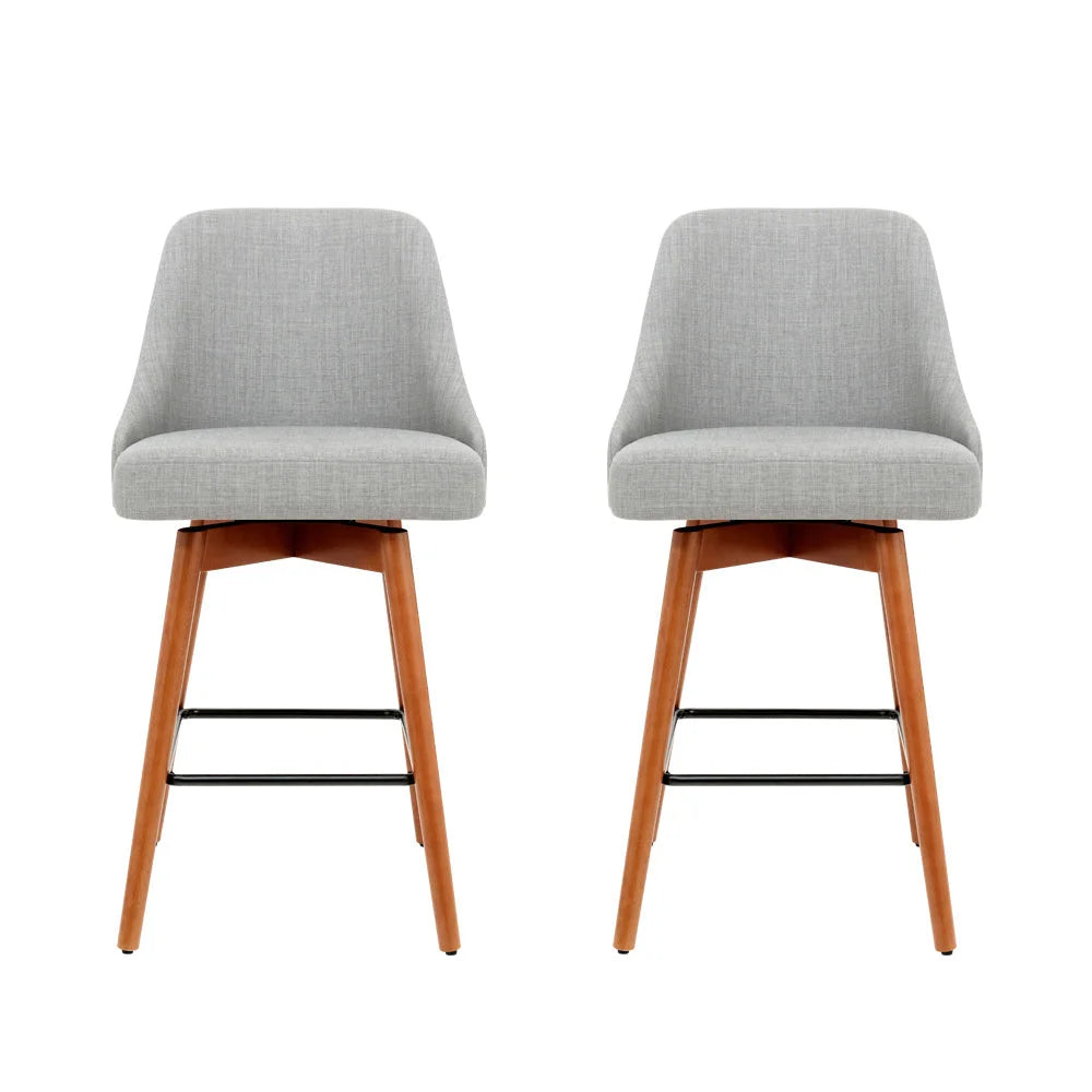 Wooden Fabric Bar Stools Set of 2 with Square Footrest