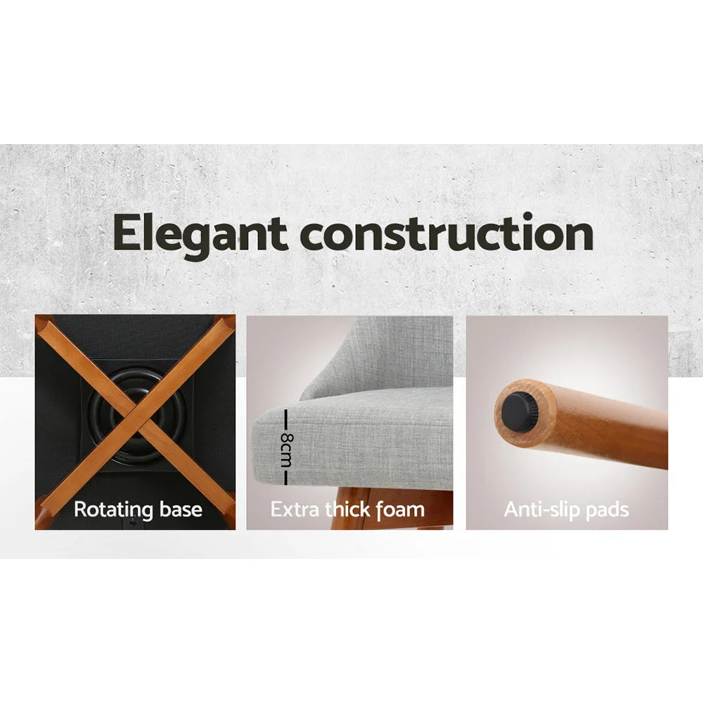 Wooden Fabric Bar Stools Set of 2 with Square Footrest