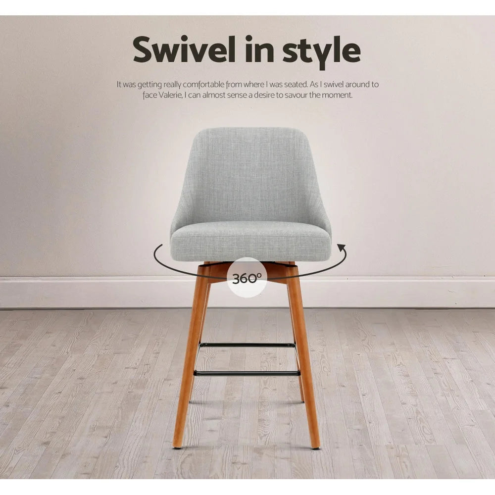 Wooden Fabric Bar Stools Set of 4 Square Footrest - Light