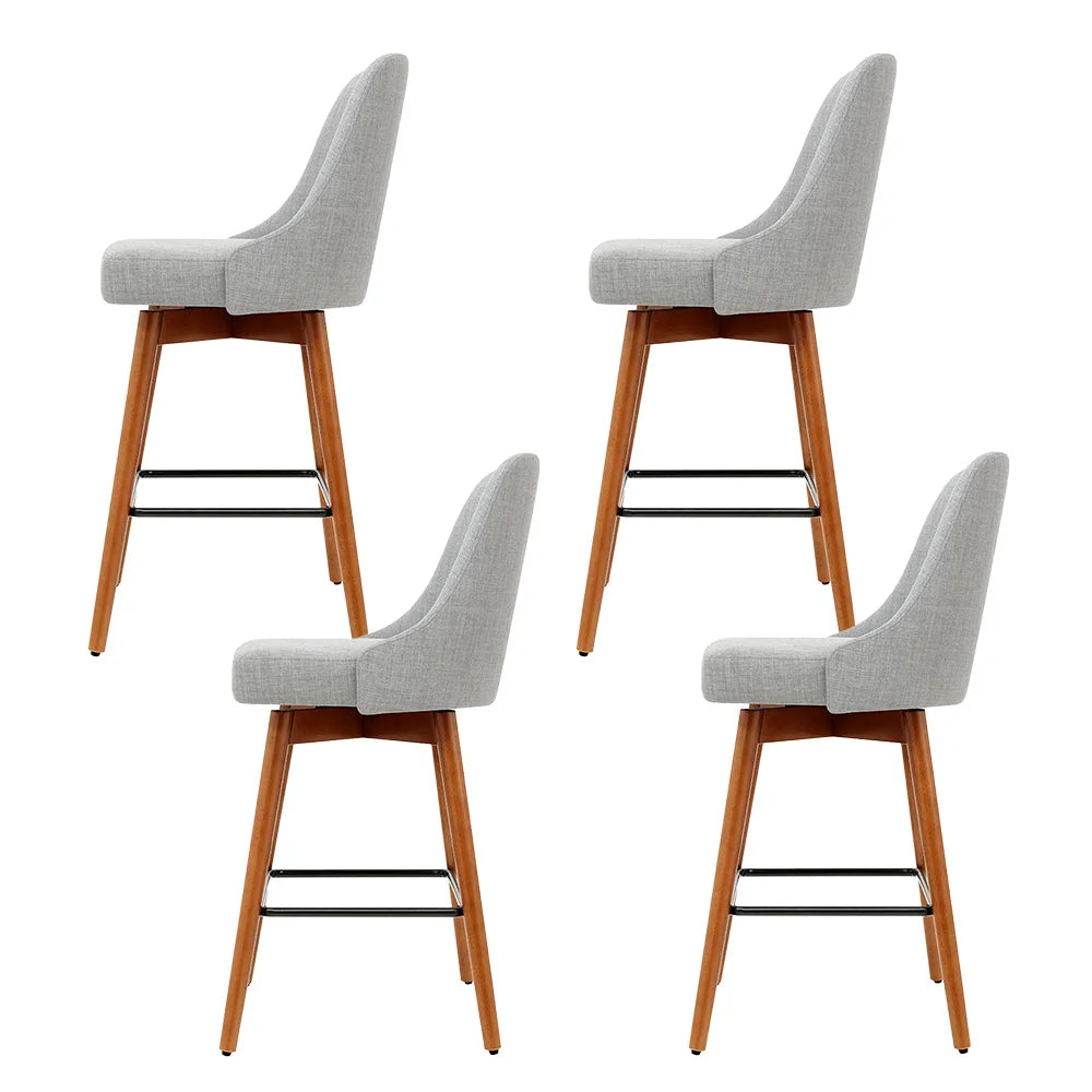 Wooden Fabric Bar Stools Set of 4 Square Footrest - Light