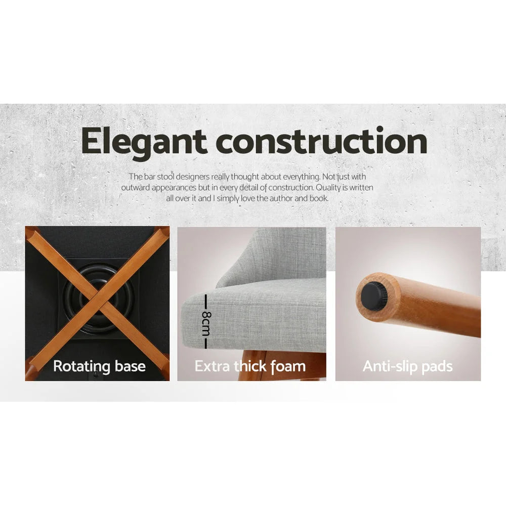 Wooden Fabric Bar Stools Set of 4 Square Footrest - Light