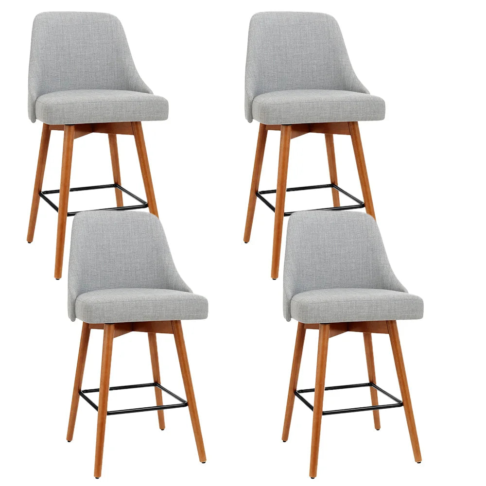 Wooden Fabric Bar Stools Set of 4 Square Footrest - Light