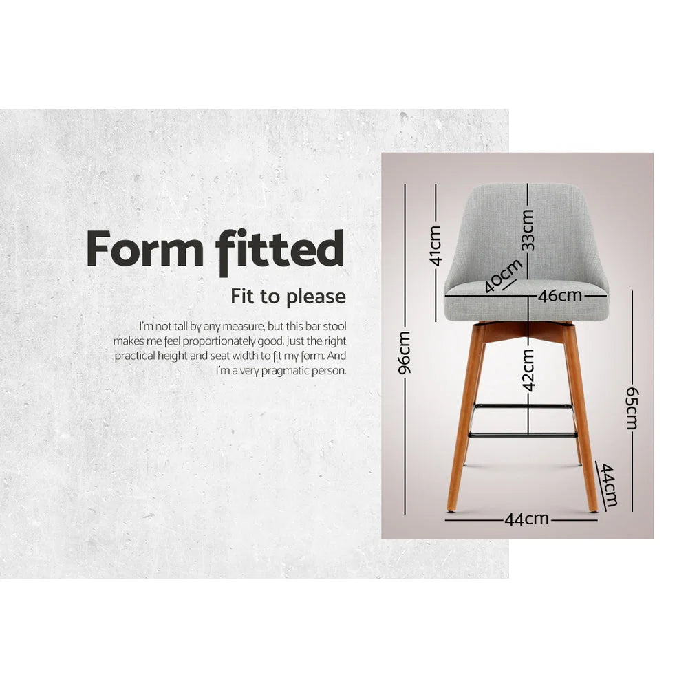 Wooden Fabric Bar Stools Set of 4 Square Footrest - Light