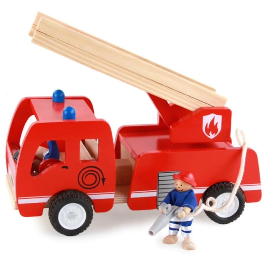 Wooden Fire Truck Red with Ladder and Firemen 3 years+ Fire
