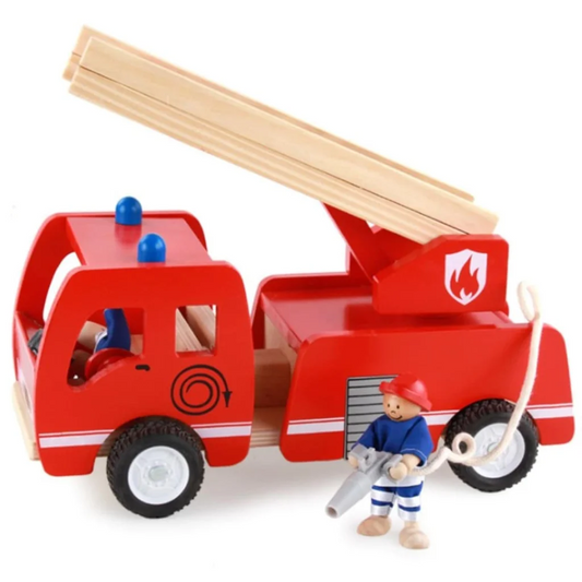 Wooden Fire Truck Red with Ladder and Firemen 3 years+ Fire