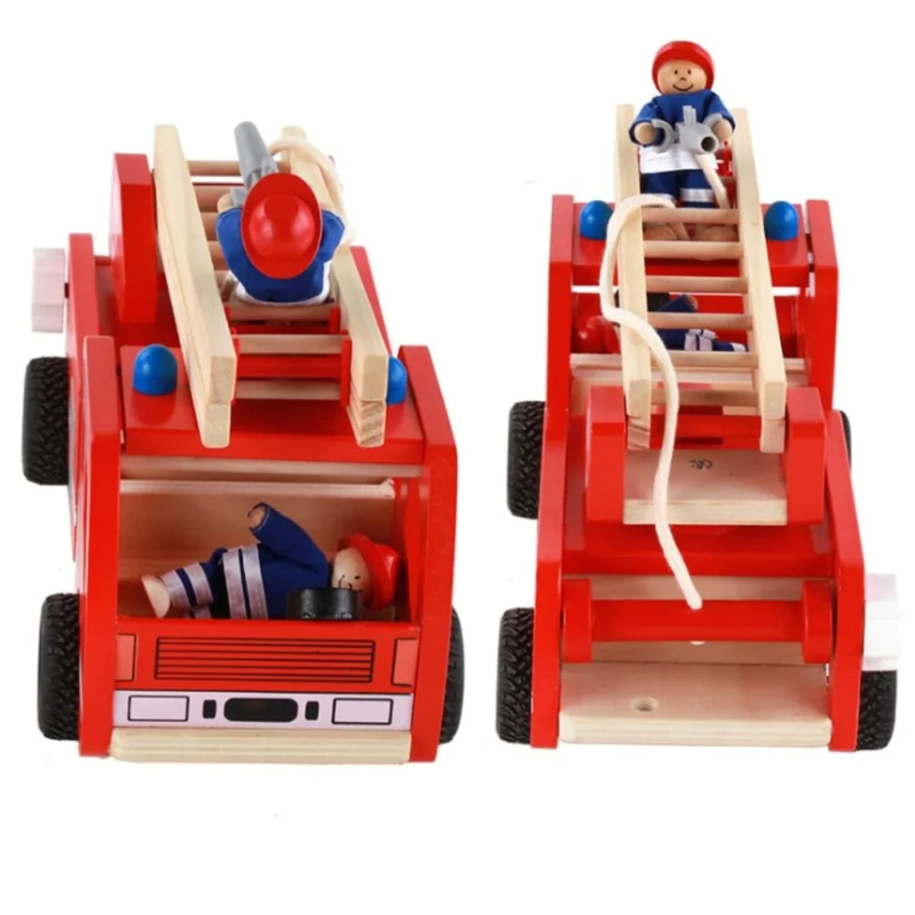 Wooden Fire Truck Red with Ladder and Firemen 3 years+ Fire