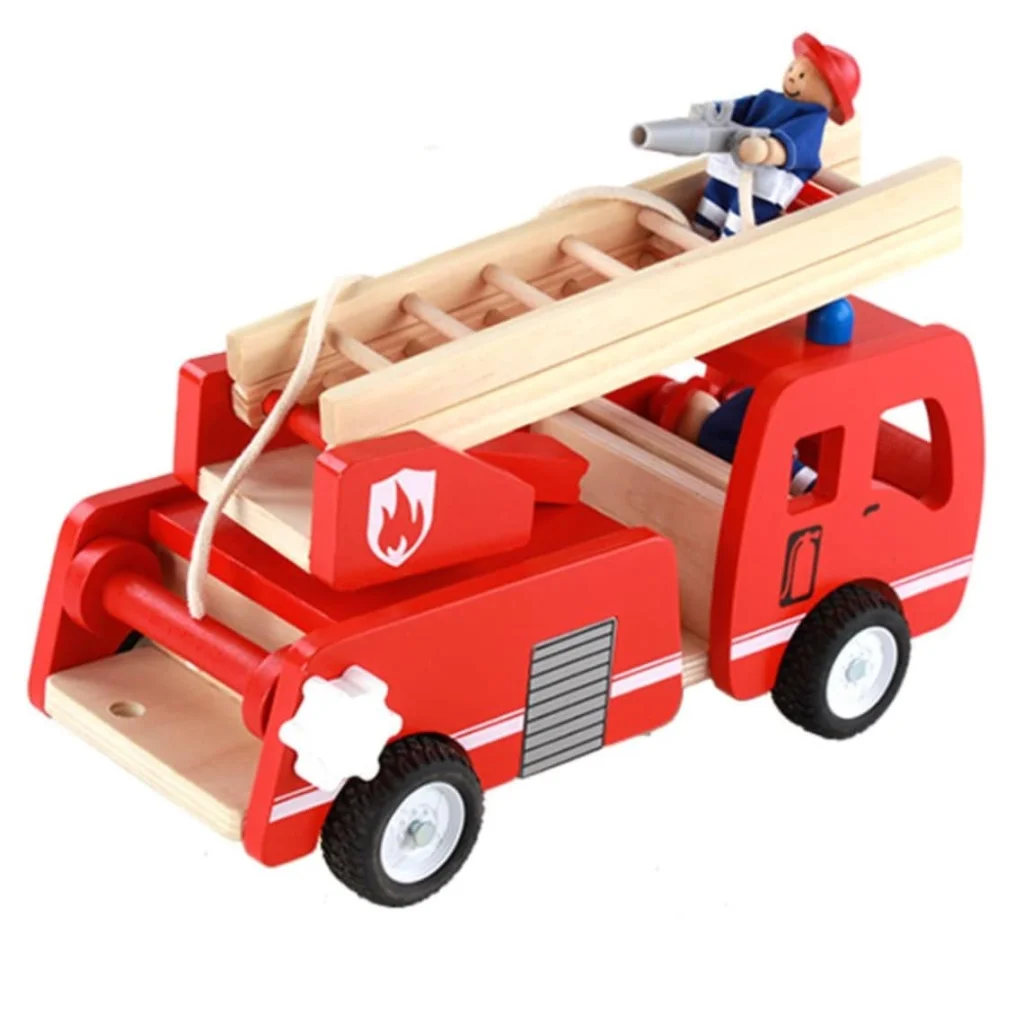 Wooden Fire Truck Red with Ladder and Firemen 3 years+ Fire