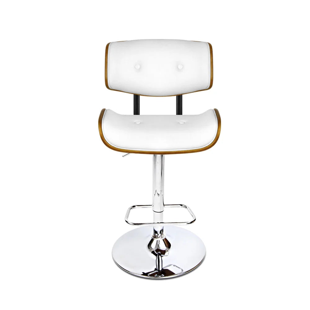 Wooden Gas Lift Bar Stools Set of 2 - White and Chrome
