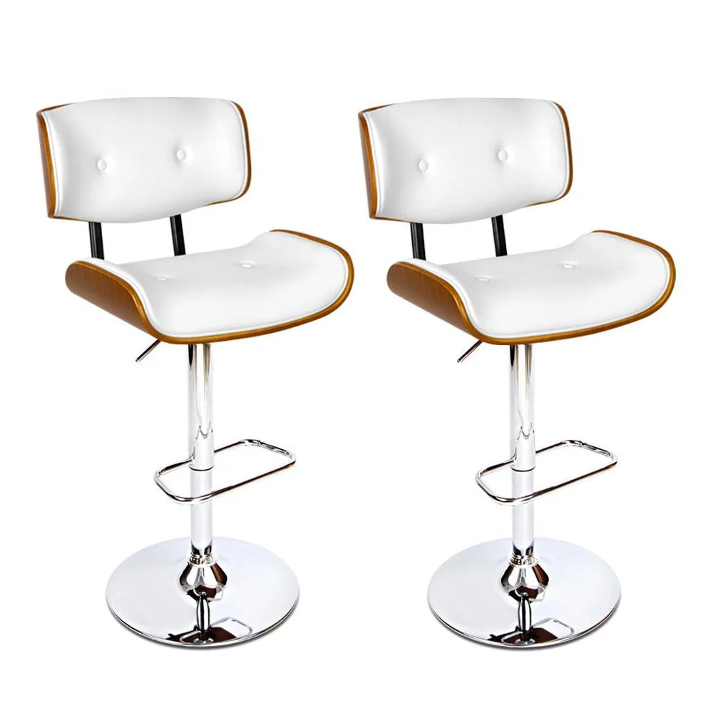 Wooden Gas Lift Bar Stools Set of 2 - White and Chrome