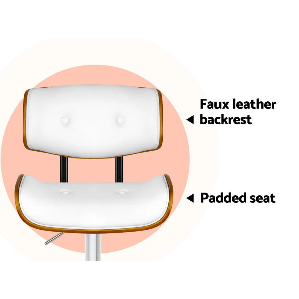 Wooden Gas Lift Bar Stools Set of 2 - White and Chrome