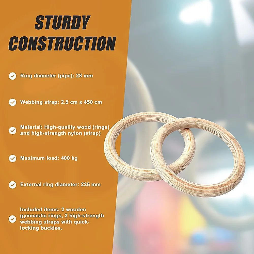 Wooden Gymnastic Rings Olympic Strength Training - 32mm