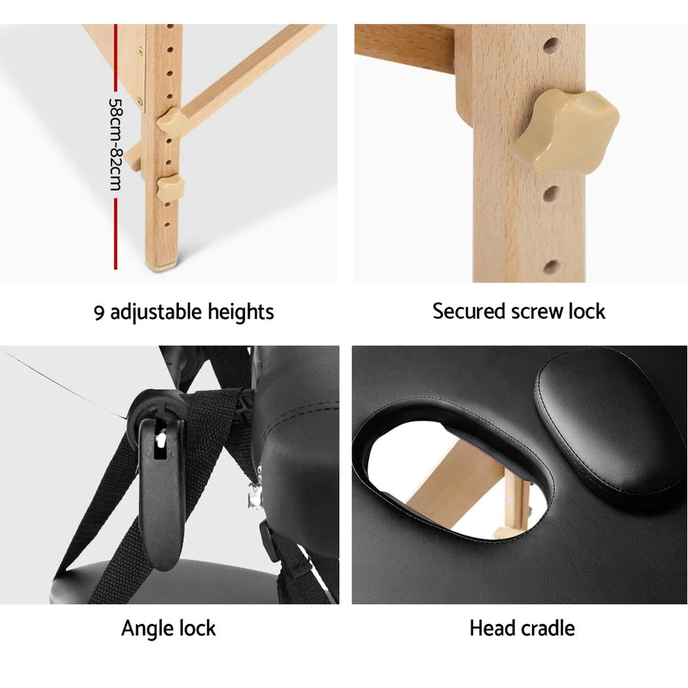 Wooden Massage Table Portable 75cm Wide 3-Fold Treatment