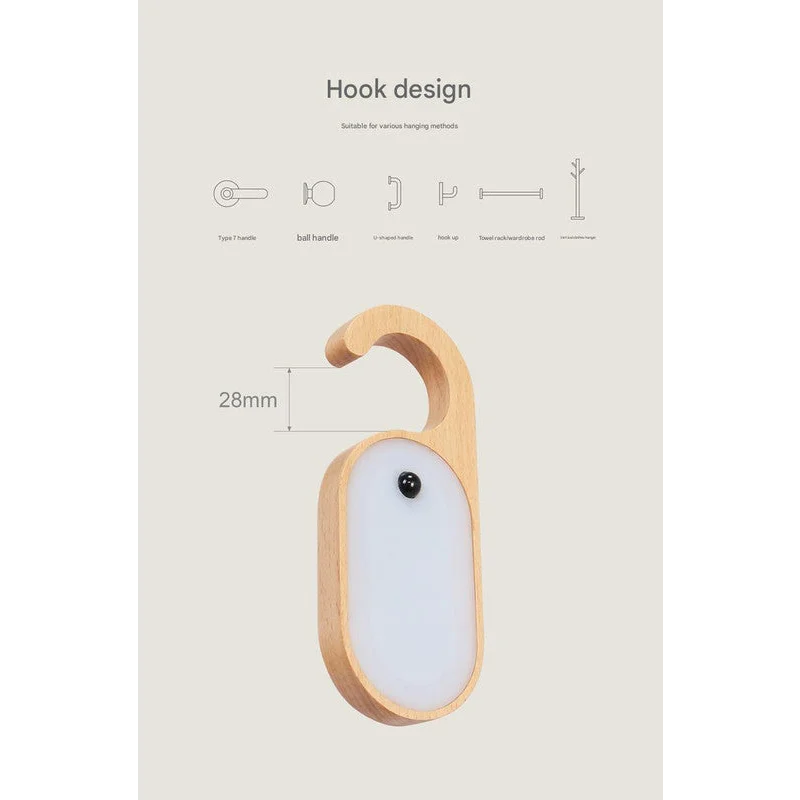 Wooden Motion Sensor LED Night Light - Doorknob Hanger &