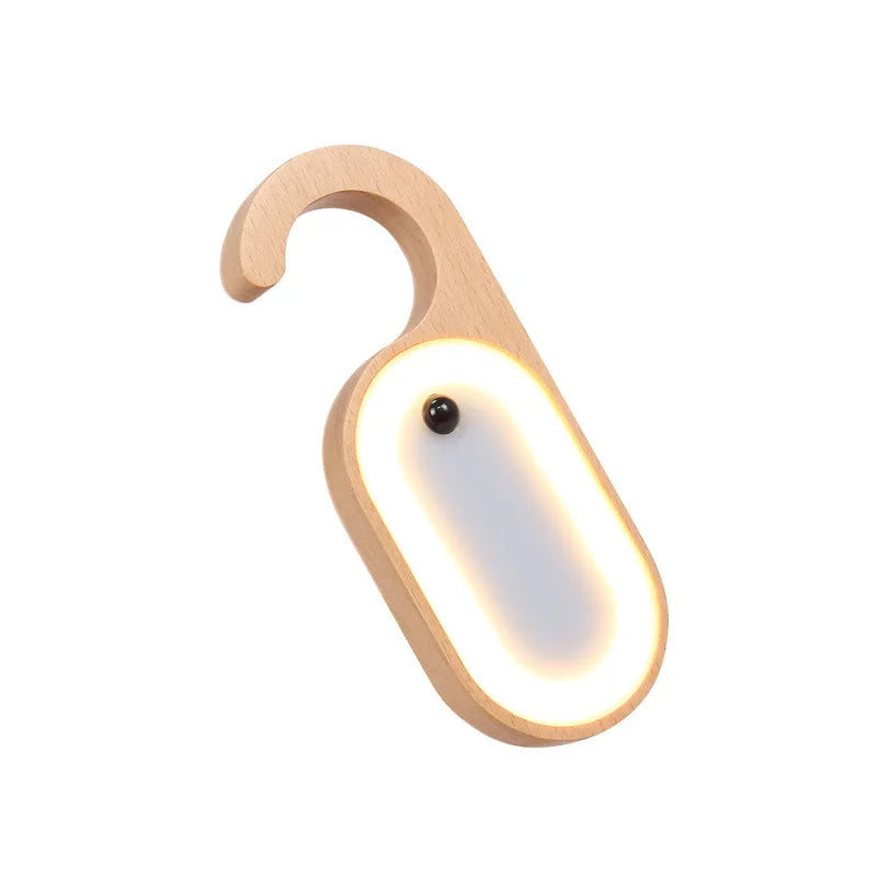 Wooden Motion Sensor LED Night Light - Doorknob Hanger &