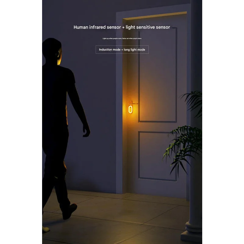 Wooden Motion Sensor LED Night Light - Doorknob Hanger &