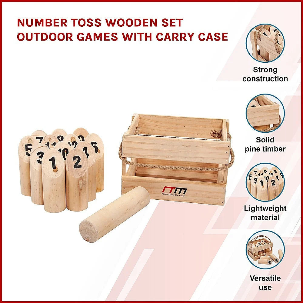 Wooden Number Toss Outdoor Game Set with Carry Case - Games
