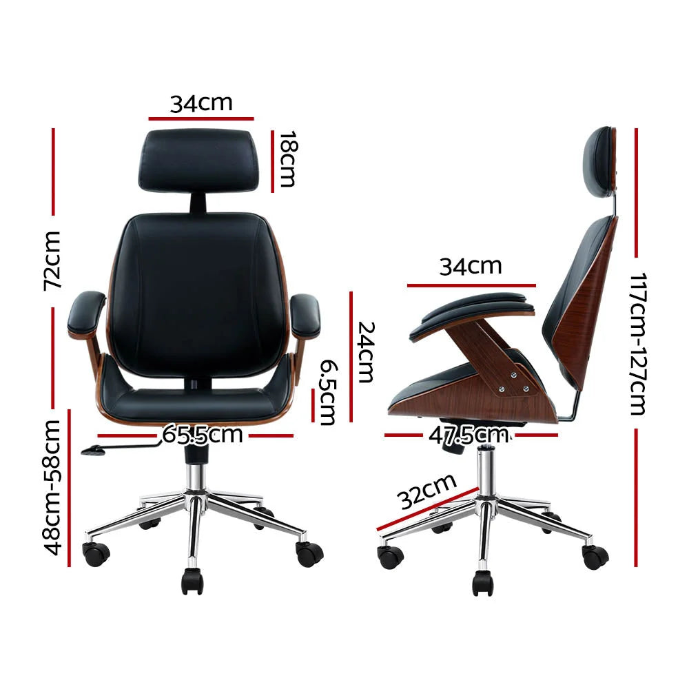 Wooden Office Chair Computer Gaming Executive Leather
