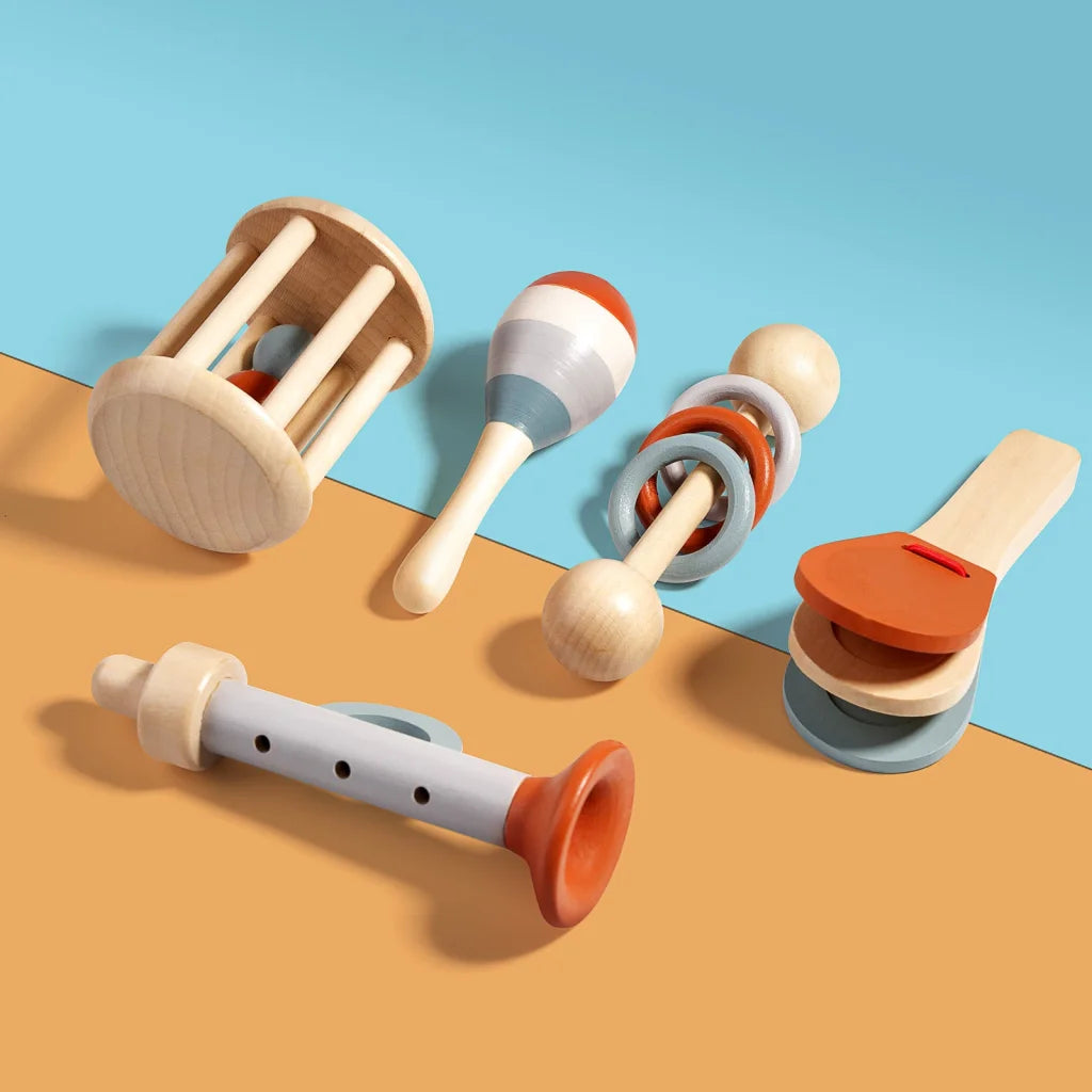 Wooden Orff Instrument Set for Kids – Includes Rattle
