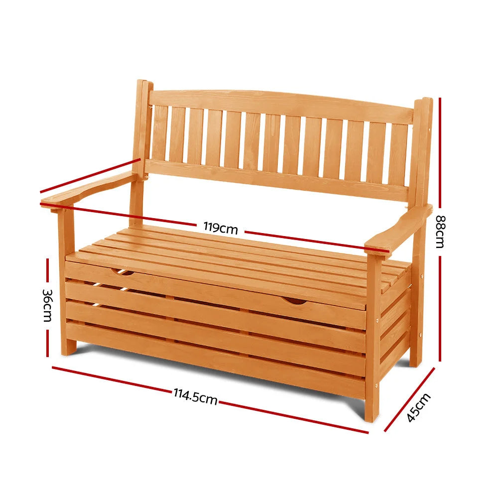 Wooden Outdoor Storage Bench 2-Seater - Garden Furniture