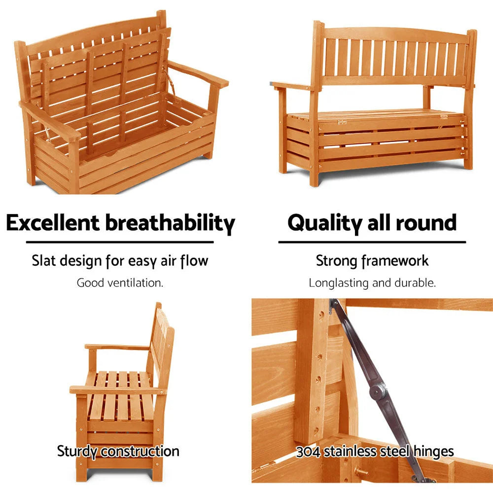 Wooden Outdoor Storage Bench 2-Seater - Garden Furniture