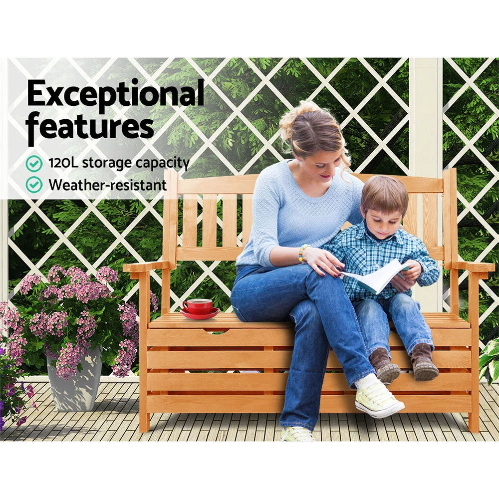 Wooden Outdoor Storage Bench 2-Seater - Garden Furniture