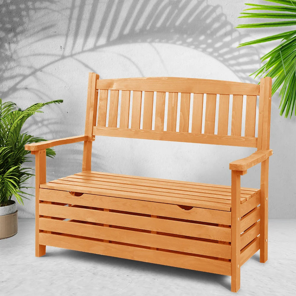Wooden Outdoor Storage Bench 2-Seater - Garden Furniture