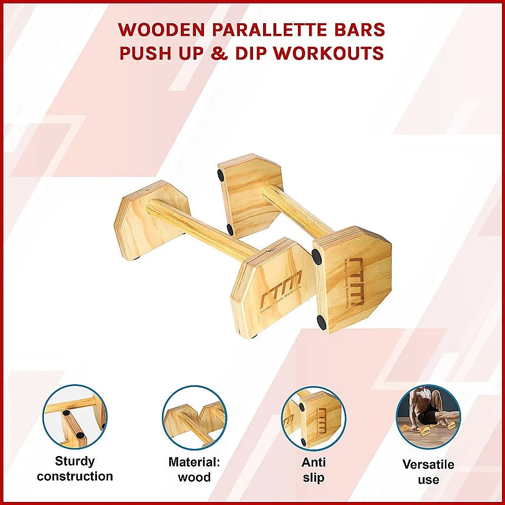Wooden Parallette Bars - Push Up & Dip Workouts - Fitness