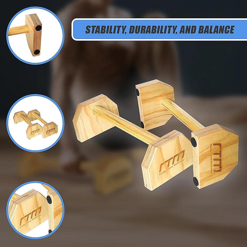 Wooden Parallette Bars - Push Up & Dip Workouts - Fitness