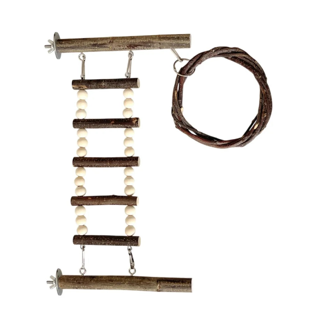 Wooden Parrot Stand Climbing Ladder Swing Toy for Birds