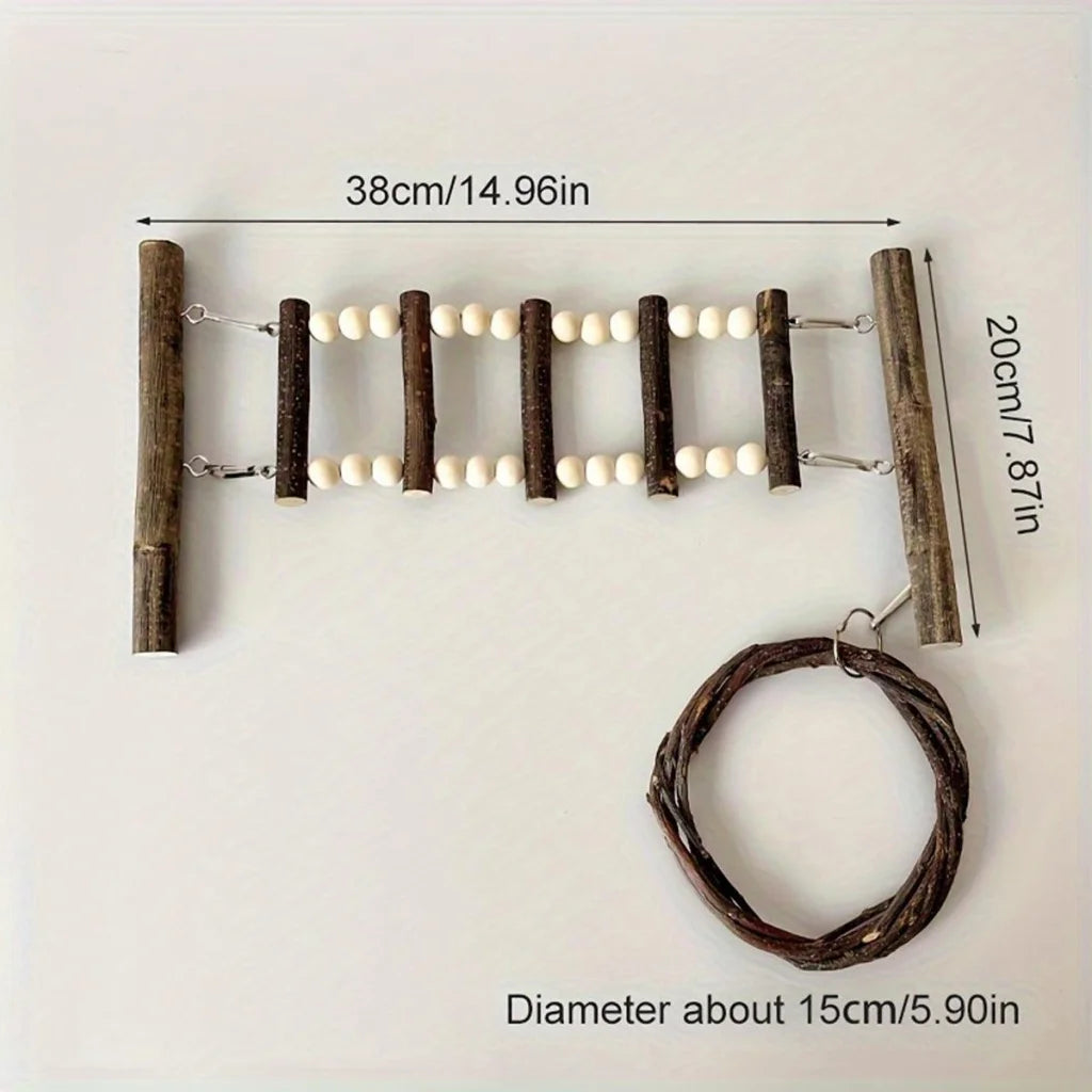 Wooden Parrot Stand Climbing Ladder Swing Toy for Birds