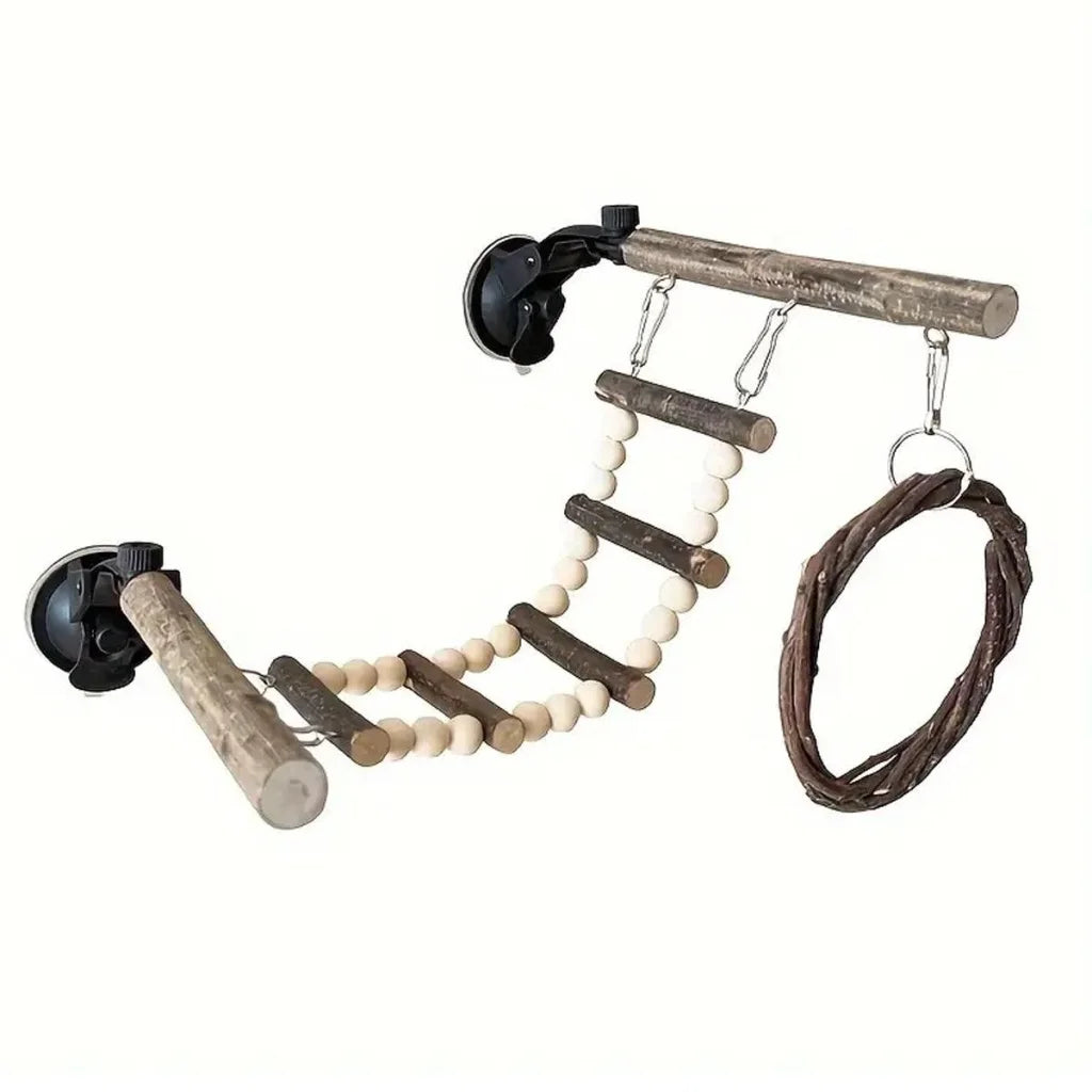 Wooden Parrot Stand Climbing Ladder Swing Toy for Birds