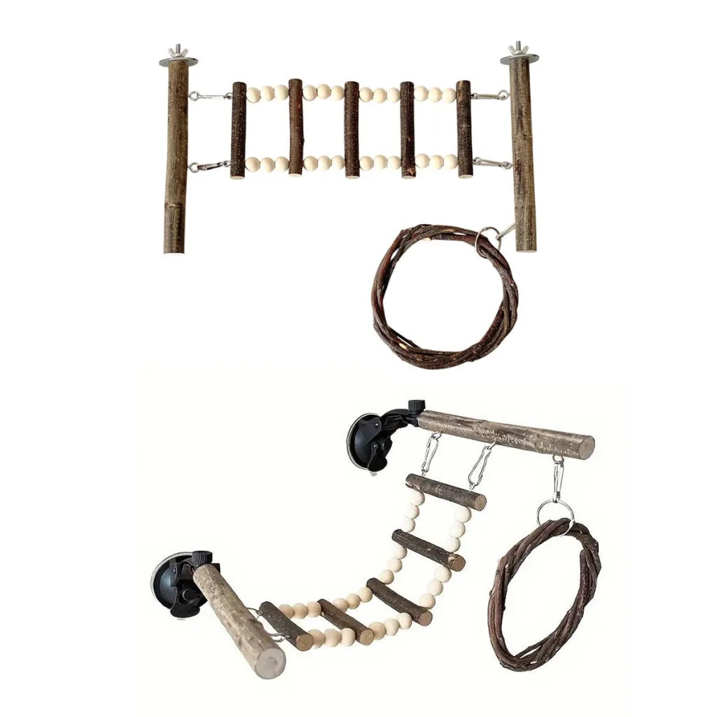 Wooden Parrot Stand Climbing Ladder Swing Toy for Birds
