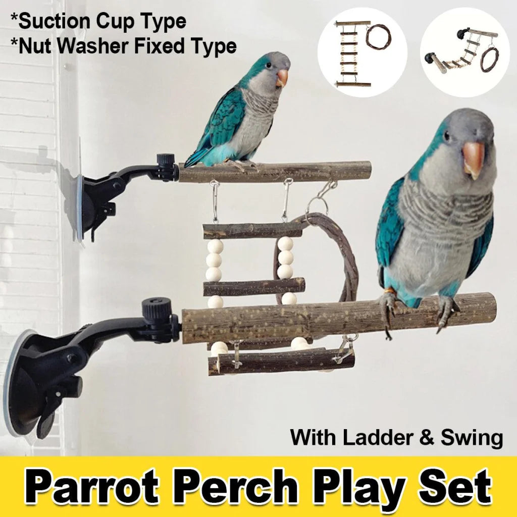 Wooden Parrot Stand Climbing Ladder Swing Toy for Birds