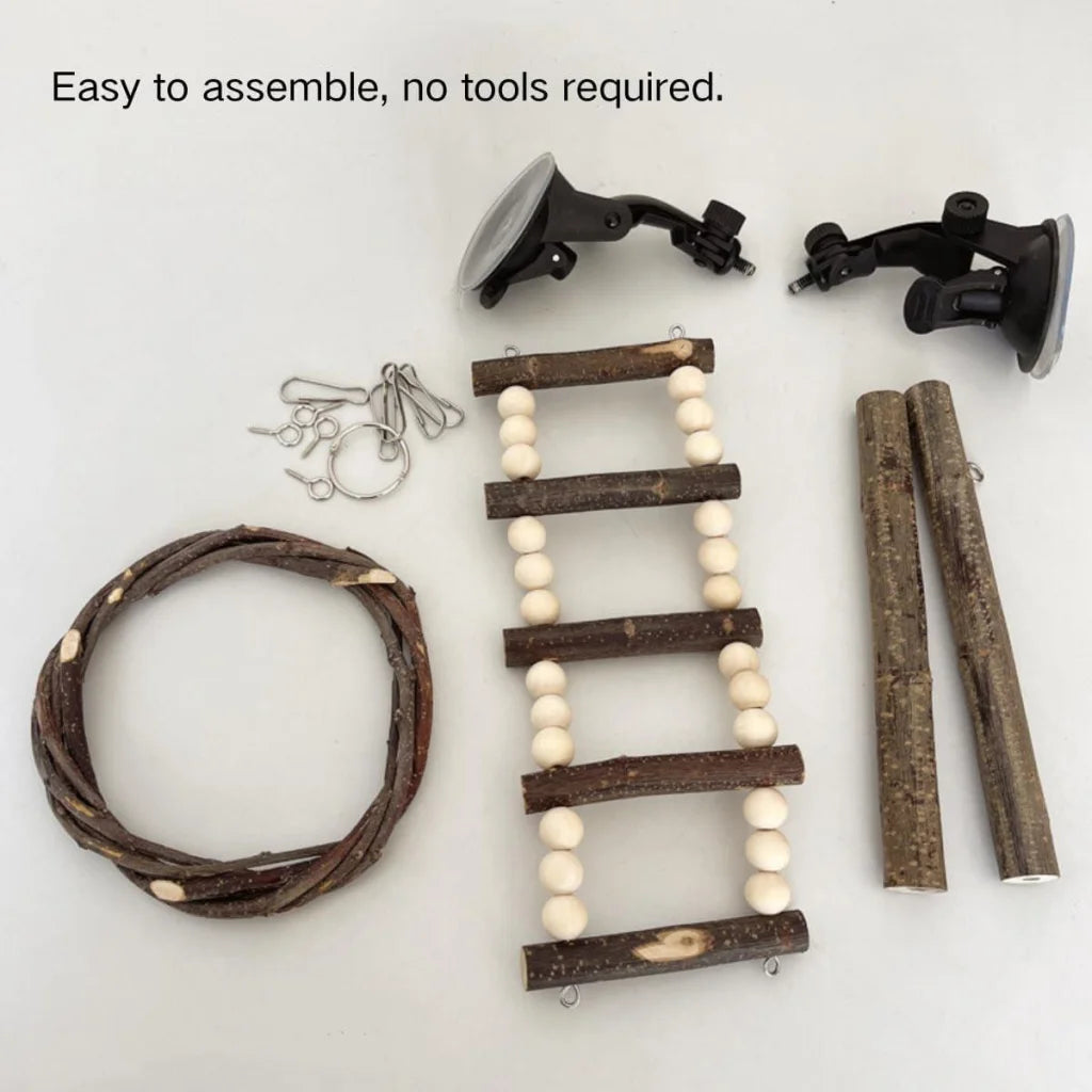 Wooden Parrot Stand Climbing Ladder Swing Toy for Birds