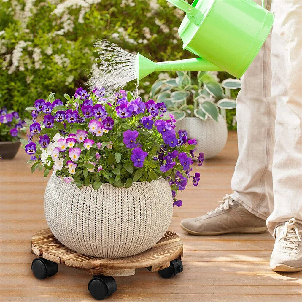 Wooden Plant Caddy Stand 2-Pack 360 Rotating Casters