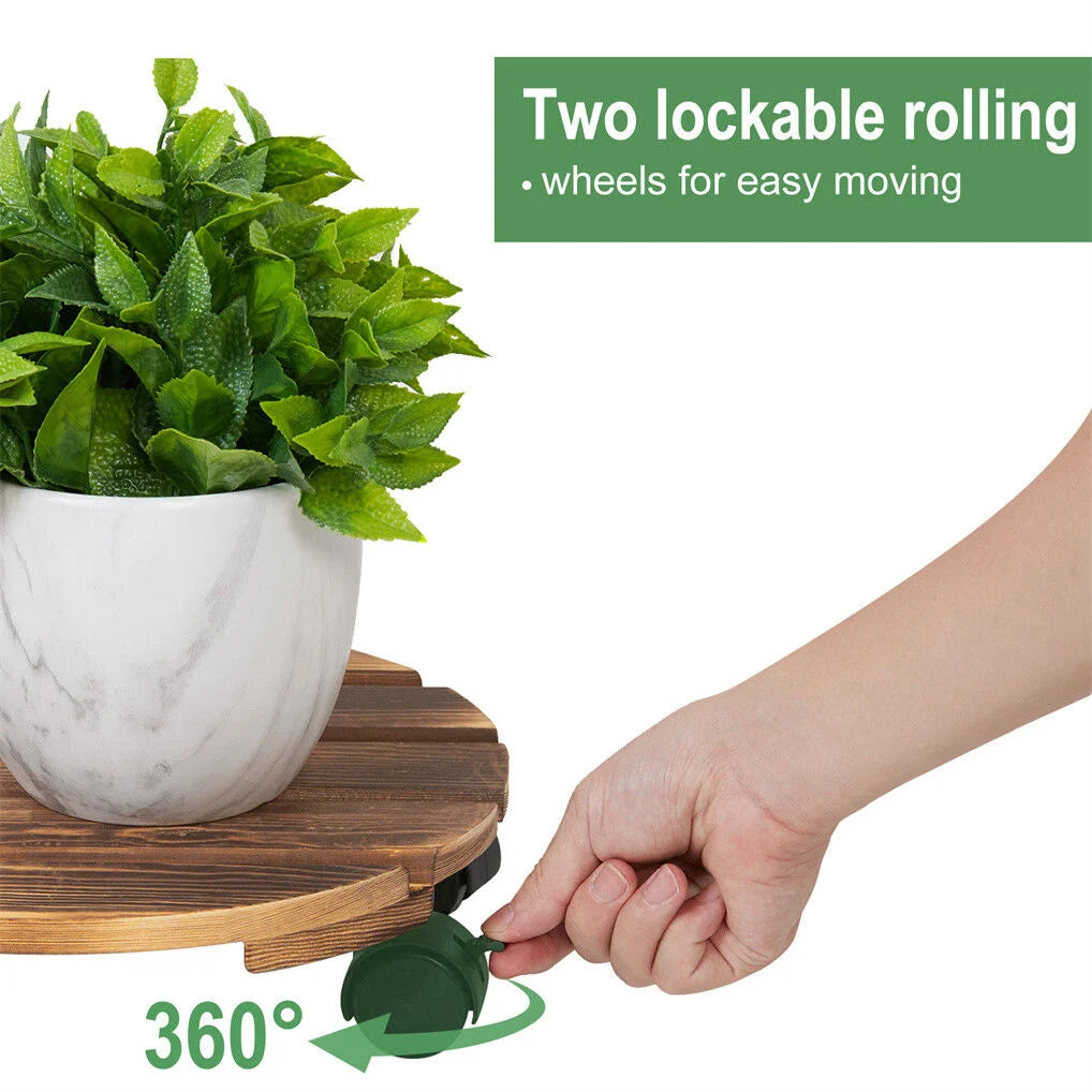 Wooden Plant Caddy Stand 2-Pack 360 Rotating Casters