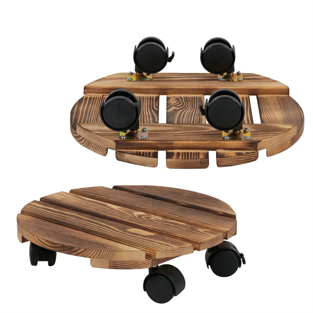 Wooden Plant Caddy Stand 2-Pack 360 Rotating Casters