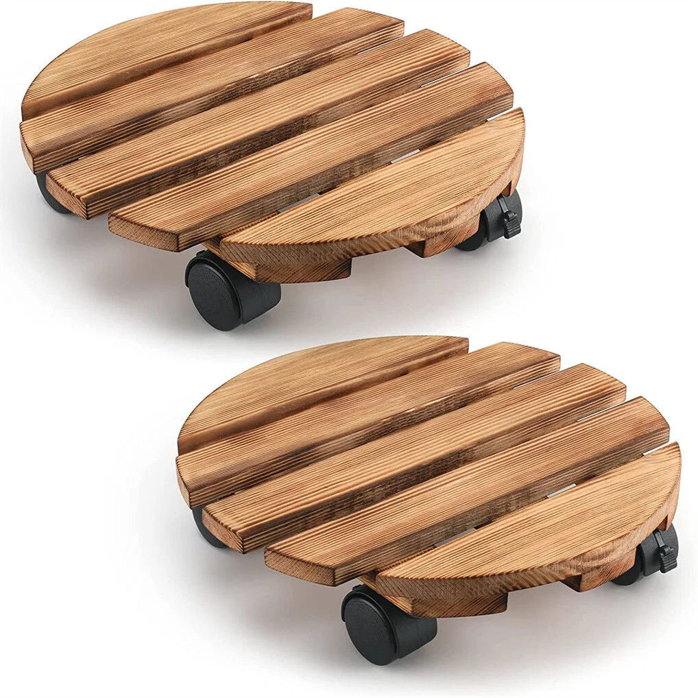Wooden Plant Caddy Stand 2-Pack 360 Rotating Casters