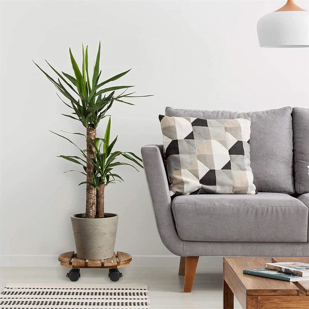 Wooden Plant Caddy Stand 2-Pack 360 Rotating Casters