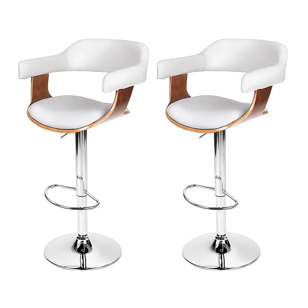 Wooden PU Leather Bar Stools Set of 2 - White and Chrome