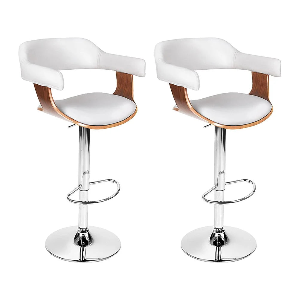 Wooden PU Leather Bar Stools Set of 2 - White and Chrome