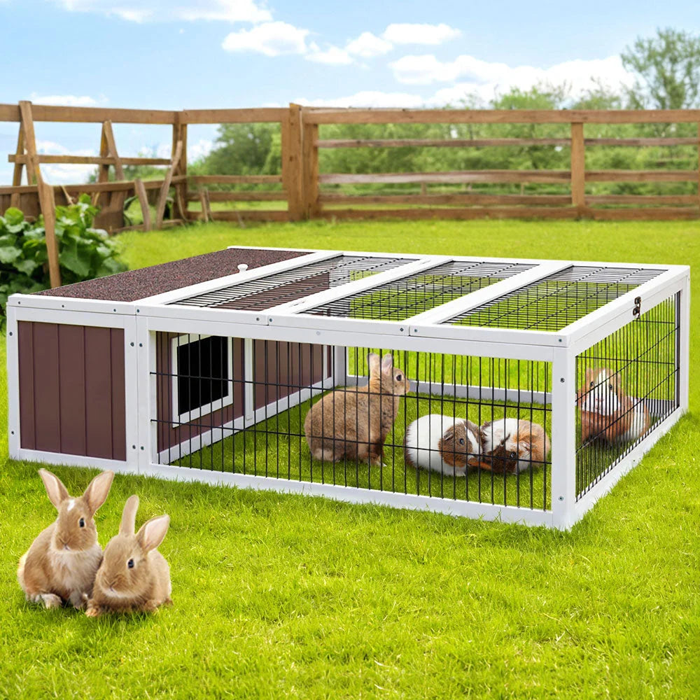 Wooden Rabbit Hutch Chicken Coop Run Cage Habitat House