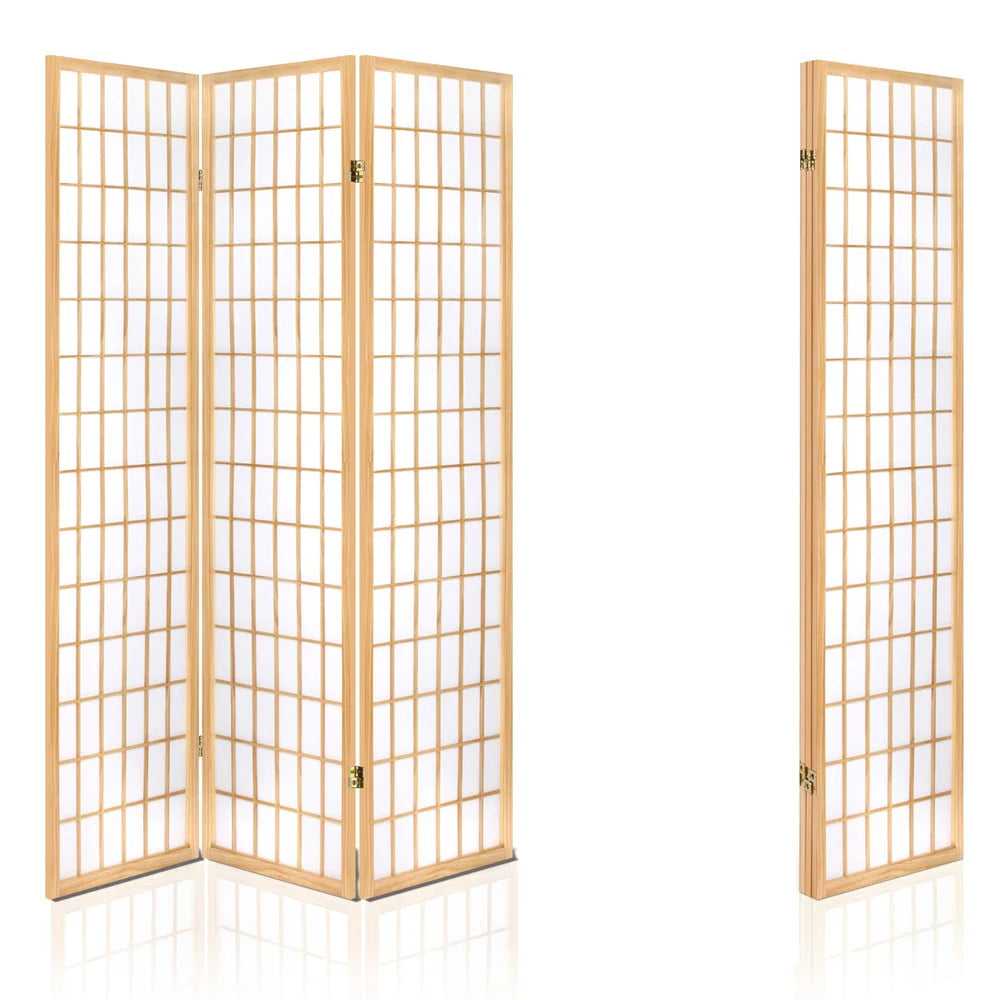 Wooden Room Divider 3-Panel Natural - Living Room