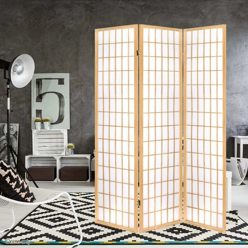 Wooden Room Divider 3-Panel Natural - Living Room