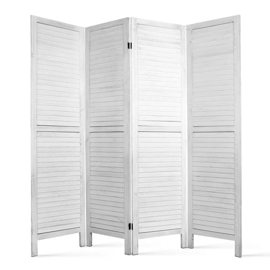 Wooden Room Divider 4-Panel Foldable White - Living Room